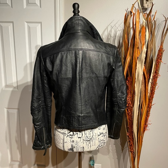 Vintage Y2k Asymmetric Zip Napa Leather Soft Draped/Rutched Crop Fit Flare Rave - Picture 7 of 10